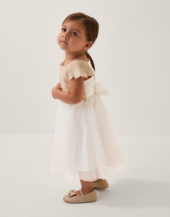 Baby Estella Embroidered Tulle Dress, Gold (GOLD), large