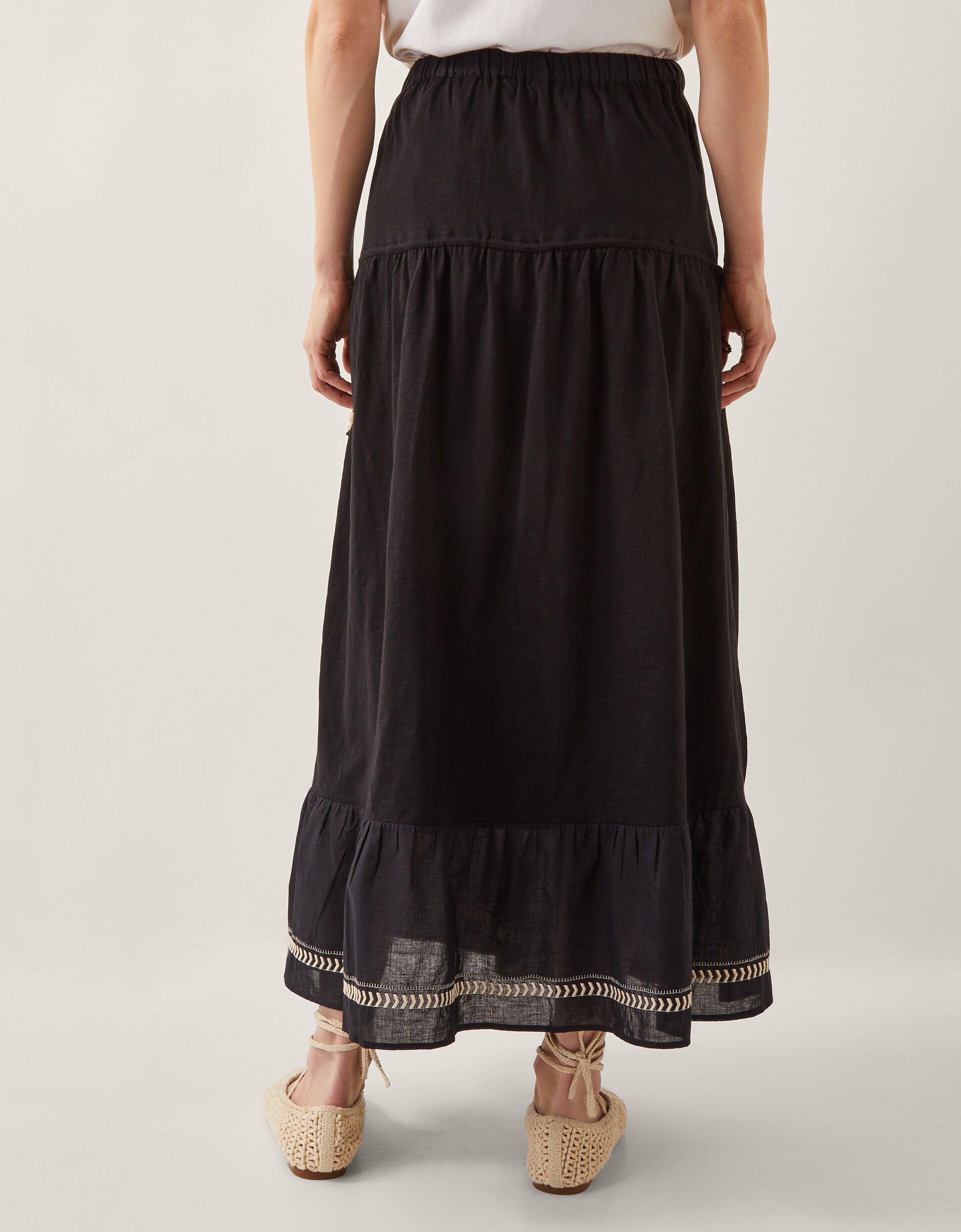 Fenn Embroidered Frill Maxi Skirt Black