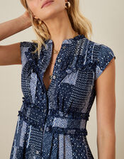 Patchwork Print Midi Dress, Blue (NAVY), large