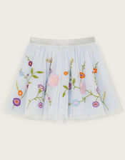 Embroidered Tulle Skirt, Blue (BLUE), large