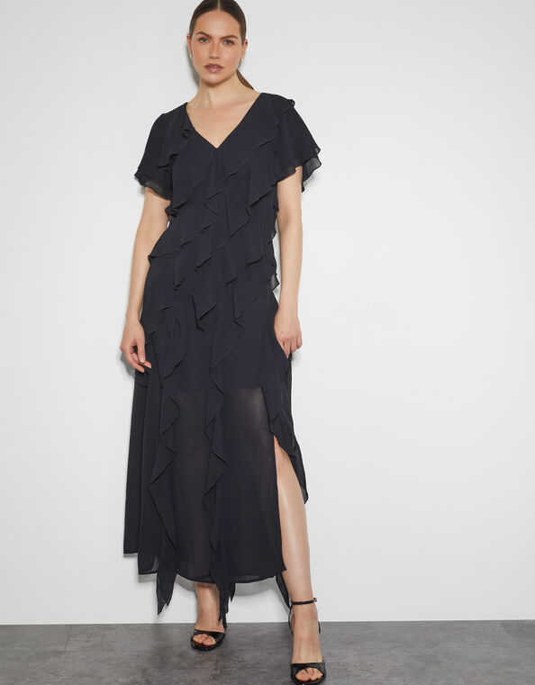 Renata Ruffle Maxi Dress, Black (BLACK), large