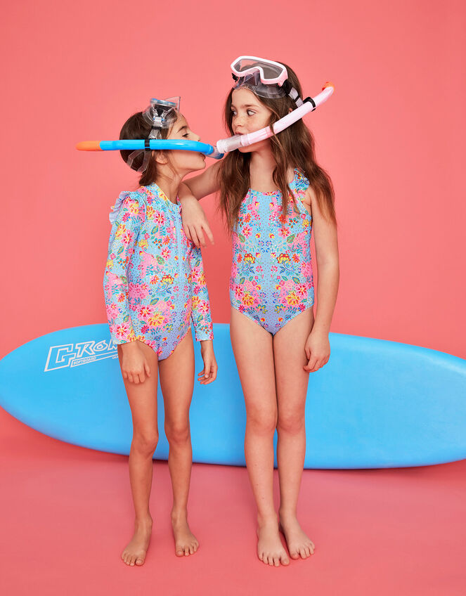 Floral Swimsuit, Blue (BLUE), large