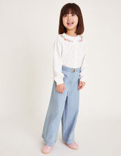 Wide Leg Chambray Trousers, Blue (BLUE), large