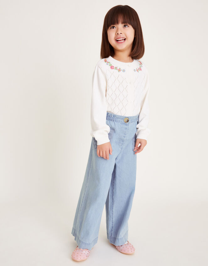 Wide Leg Chambray Trousers, Blue (BLUE), large