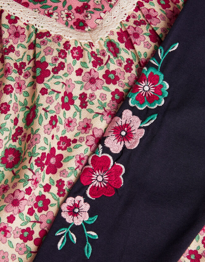 Floral Woven Blouse and Leggings Set, Red (RED), large
