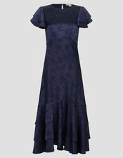Ester Satin Ruffle Midi Dress, Blue (NAVY), large