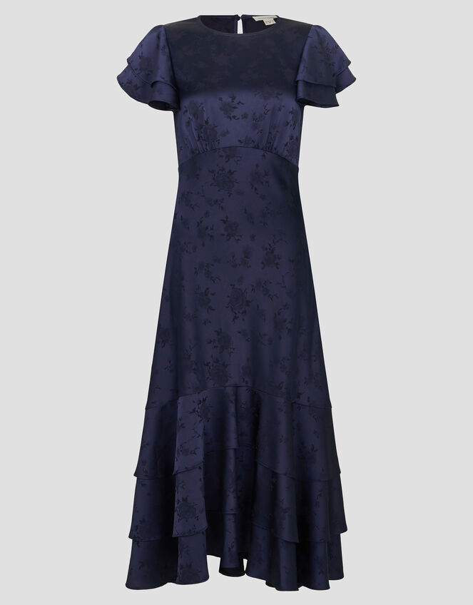 Ester Satin Ruffle Midi Dress, Blue (NAVY), large