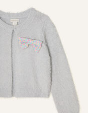 Sequin Bow Fluffy Cardigan, Grey (GREY), large