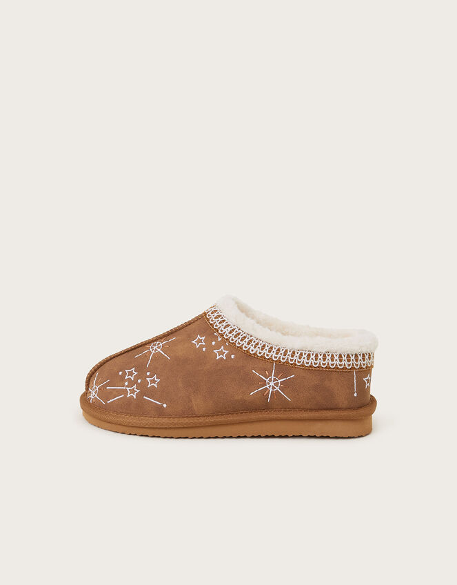 Ebony Embroidered Suedette Mule Slippers, Tan (TAN), large