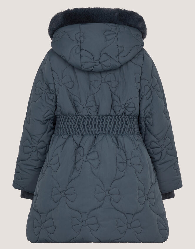 Bonnie Bow Quilted Puffer Coat, Blue (NAVY), large