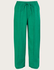 Linen Wide Leg Pull On Trousers, Green (GREEN), large