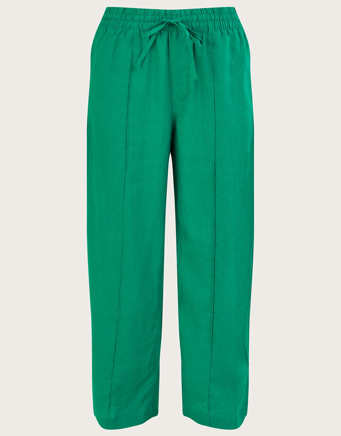 Linen Wide Leg Pull On Trousers, Green (GREEN), large