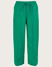 Linen Wide Leg Pull On Trousers, Green (GREEN), large