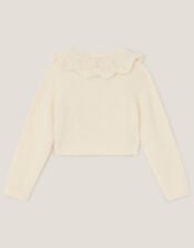 Embellished Collar Fuzzy Cardigan, Ivory (IVORY), large