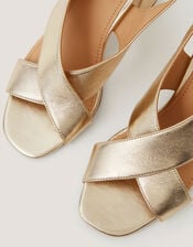 Cally Crossover Leather Block Heels , Gold (GOLD), large