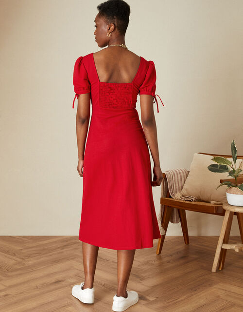 Button Plain Jersey Midi Dress, Red (RED), large
