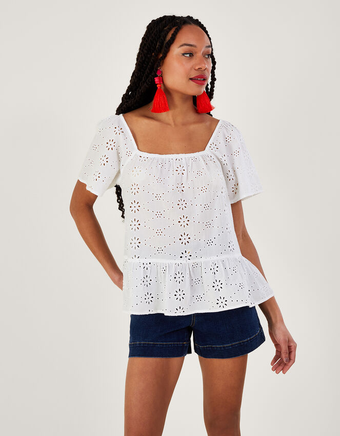 Plain Schiffli Top , White (WHITE), large