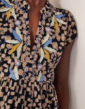 Ania Embroidered Batik Mini Dress, Black (BLACK), large