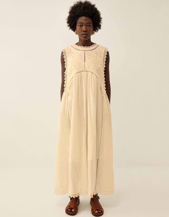 East Winnie Broderie Cotton Dress, White (WARM IVORY), large