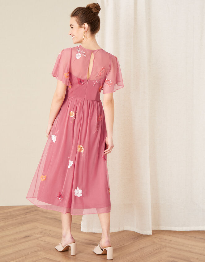 Elissia Embellished Midi Dress in Recycled Fabric, Orange (CORAL), large