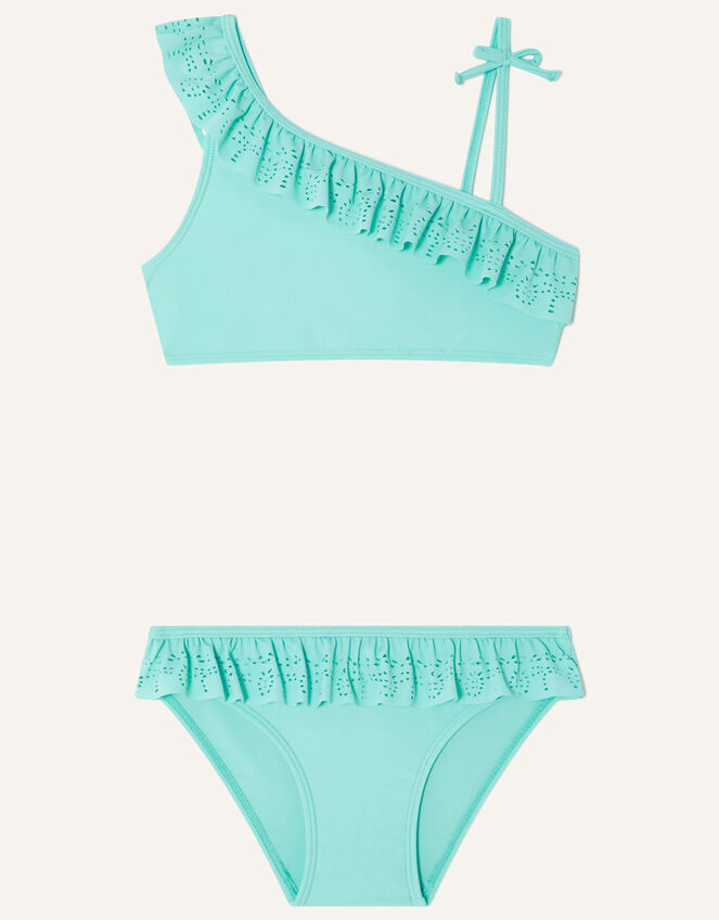 Laser Cut One-Shoulder Bikini in Recycled Polyester, Blue (TURQUOISE), large