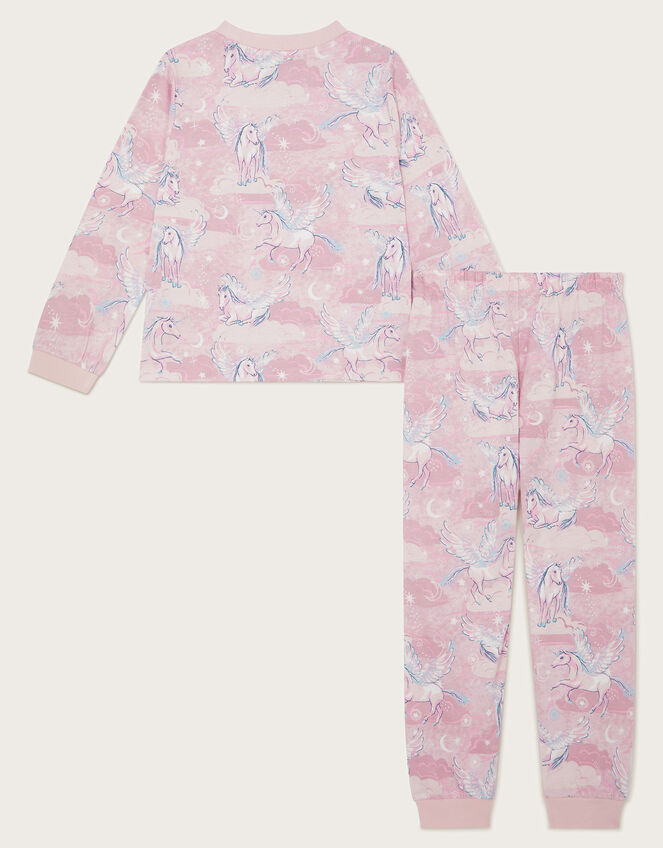 Unicorn Print Long Sleeve Pyjamas Set, Pink (PINK), large