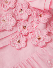 Appliqu&eacute; Floral Flutter Sleeve Dress, Pink (PINK), large