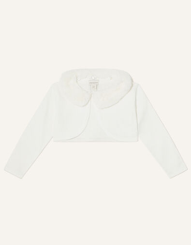 Baby Super-Soft Faux Fur Collar Cardigan, Ivory (IVORY), large