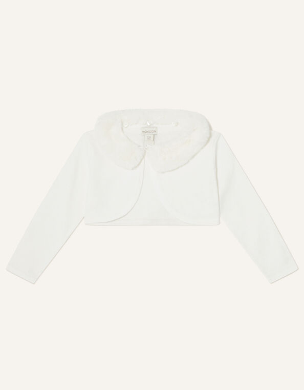 Baby Super-Soft Faux Fur Collar Cardigan, Ivory (IVORY), large