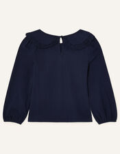 Broderie Collar Top, Blue (NAVY), large
