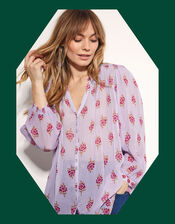 East Stine Floral Print Blouse, Purple (LILAC), large