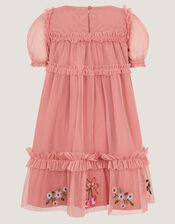 Mon Cheri Floral Embroidered Mesh Dress, Pink (PINK), large