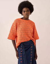 East Flora Pointelle Knit Tee, Orange (ORANGE), large