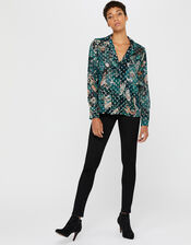 Zoe Floral Metallic Shirt, Teal (TEAL), large