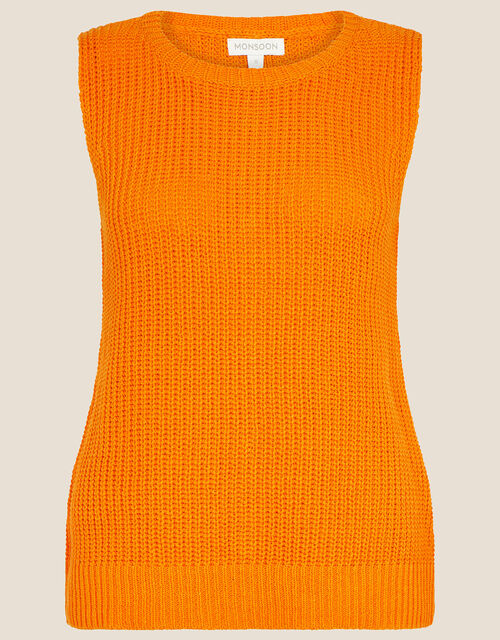 Knit Shell Sleeveless Jumper, Orange (ORANGE), large