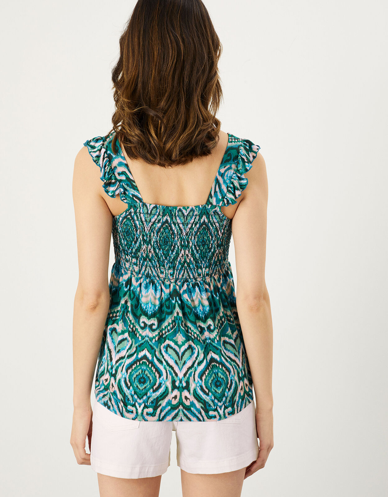 Shirred Panel Aztec Print Jersey Top Teal