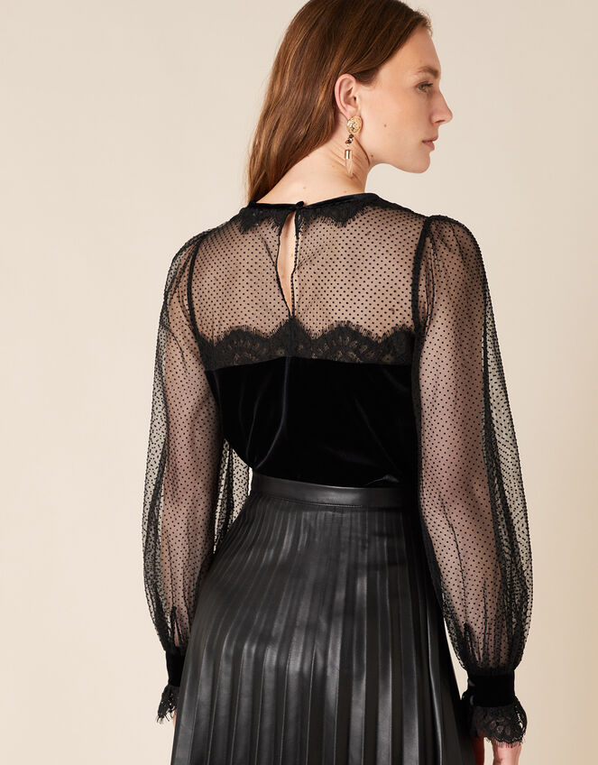 Lisandra Lace and Velvet Blouse, Black (BLACK), large