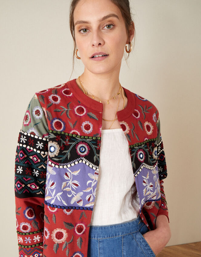 Embroidered Patchwork Jacket, Red (RED), large
