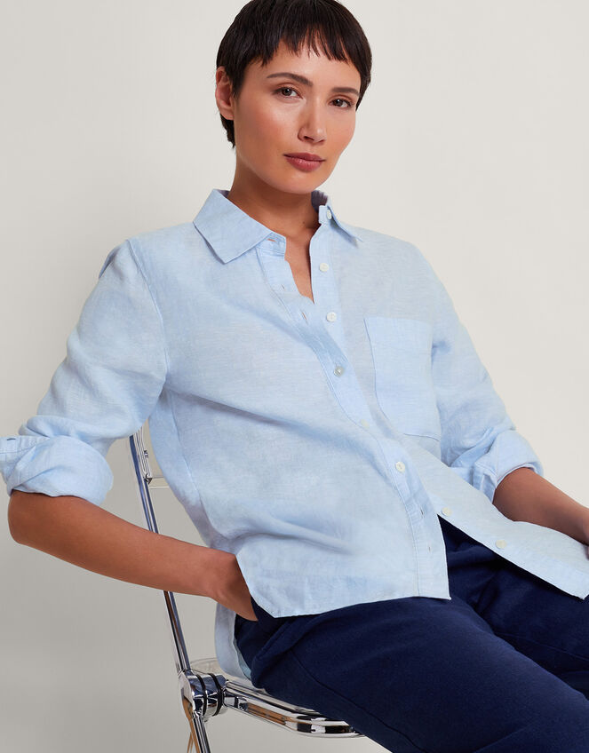 Charlie Longline Linen Shirt, Blue (BLUE), large