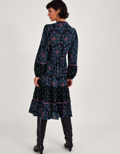 Velvet Trim Dress, Black (BLACK), large