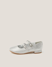 Metallic Double Strap Flats, Silver (SILVER), large