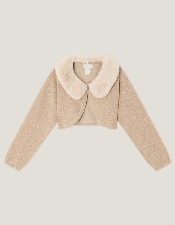 Detachable Collar Fuzzy Cardigan, Gold (GOLD), large