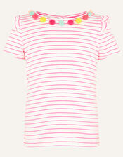Fiesta Stripe Pom-Pom Top, Pink (BRIGHT PINK), large