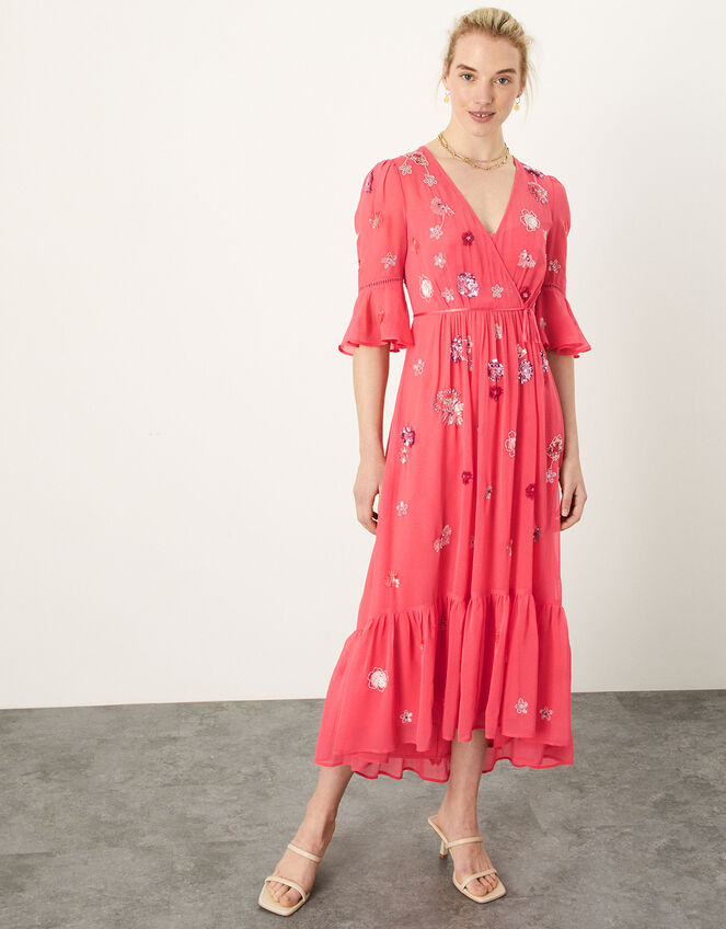 Aimee Embellished Wrap Dress, Orange (PEACH), large