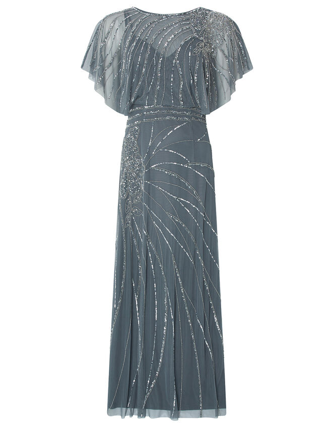 Florence Embellished Flutter Sleeve Maxi Dress, Blue (BLUE), large