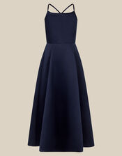Cowl Neck Satin Prom Dress, Blue (NAVY), large