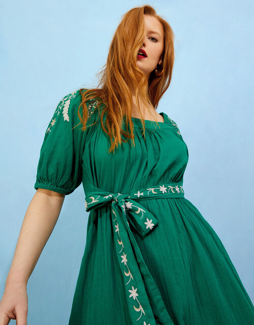 Double Faced Square Neck Embroidered Dress, Green (GREEN), large