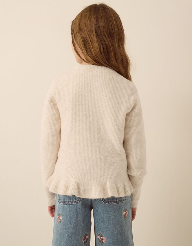 Pearl Bow Peplum Cardigan, Cream (CREAM), large