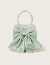 Pearly Bow Bridesmaid Lace Bag, Green (GREEN), large