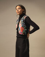 One Hundred Stars Flower Print Gilet, Black (BLACK), large